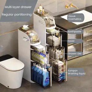 UFORU Ultra-Thin Four-Layer Narrow Storage Cabinet with Narrow Storage Box,Waterproof Design, Holder Organizer,Drawer Chest Dresser Open Bookshelf, Minimalist Storage Space for Small Spaces at Home,Toilet,Non-Installation