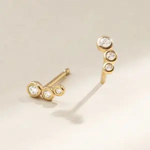 Made By Mary CZ Poppy Climber Stud Earrings - Unisex Fashion Jewelry with Bezel-Set CZs for Everyday Wear Earcuff Design