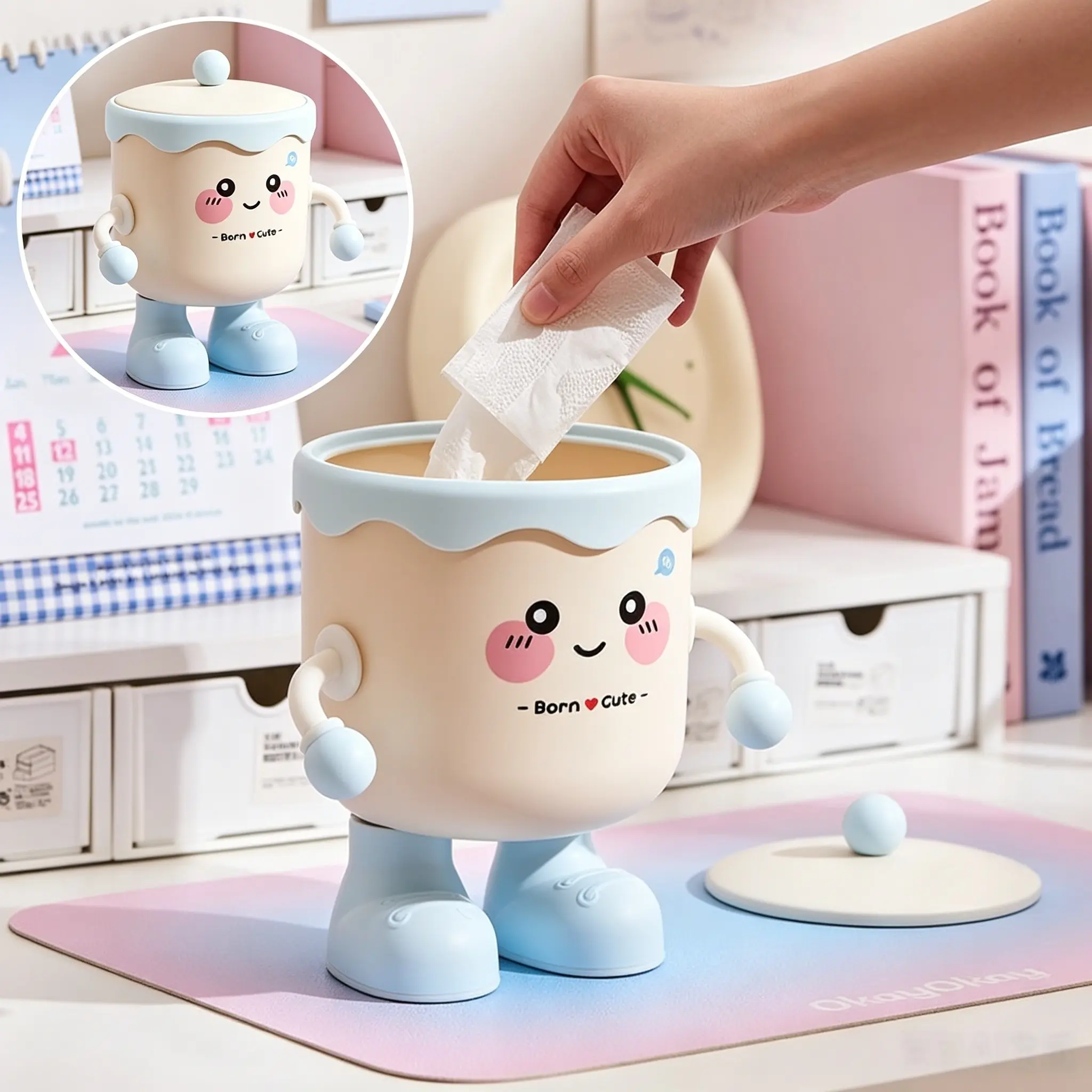 New cute desktop trash can, mini small storage bin, student dormitory office covered trash can, Waterproof Trash Can, Garbage Can With Lid, Waste Bin, Trashcan With Lid