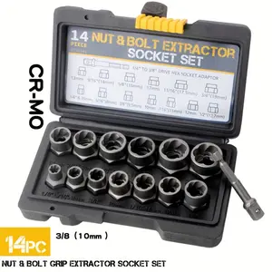 14-Piece Broken Nut Extractor Set - Efficient Middle Flying Design for 3/8 Inches, Ideal for Removing Broken Nuts and Bolts in Tight Spaces