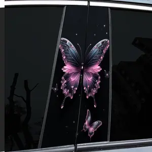 2-Piece Super Pretty Butterfly Pattern Decal - High Gloss - Waterproof and Scratch Resistant - PVC-Sticker - Self-Adhesive Suitable for -b-Rods - Doorposts, etc. - Ideal for Vehicles - Decal For Cars - Wall and Window Glass Decorations -