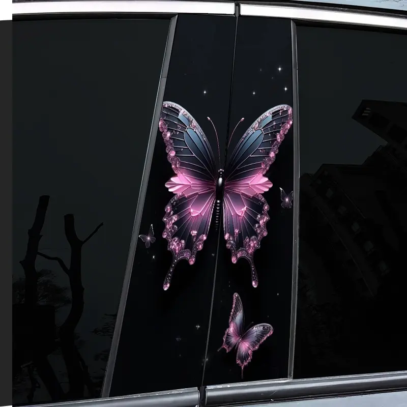 2-Piece Butterfly Pattern Decal, Multipurpose car decal, High Gloss, Waterproof and Scratch Resistant, PVC-Sticker, Self-Adhesive, Suitable for doorposts, vehicles, wall and window glass decorations