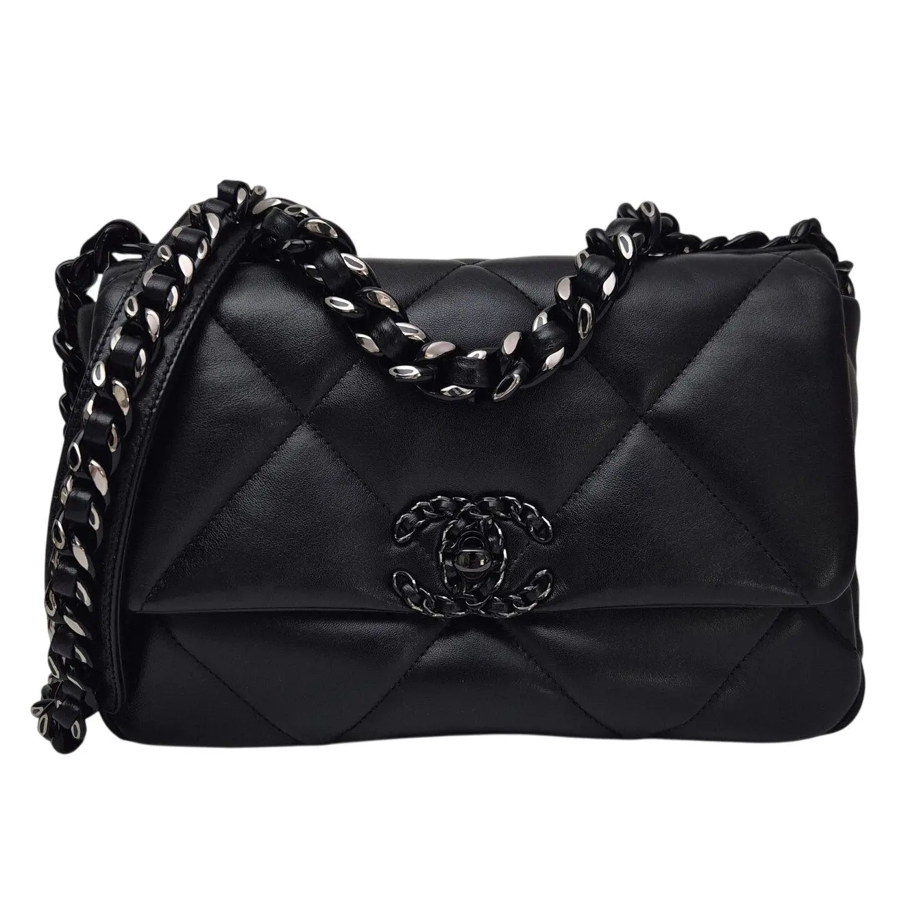 Pre-owned CHANEL lambskin Crossbody Bags So Black Quilted Small 19 Flap