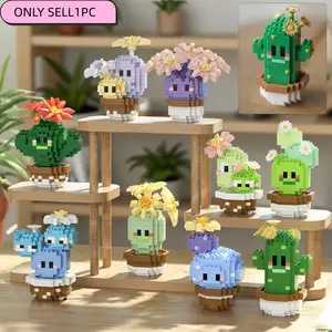 Cartoon Cactus Building Block Set, Creative Plant-Themed Construction Kit for 8+, Fun Collectible Models in Various Colors