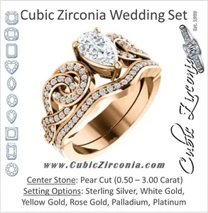 CZ Wedding Set, featuring The Myra engagement ring (Customizable Pear Cut Split-Band Knots)