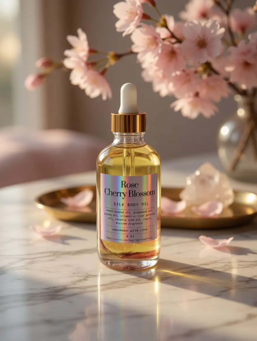 Cherry Blossom Body Oil | Floral Infused Moisturizing Oil | Lightweight Glow Oil for Dry Skin | Natural Skincare Gift