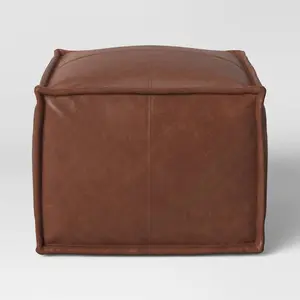 Pouf Earl Faux Leather French Seam Ottoman Caramel - Project 62