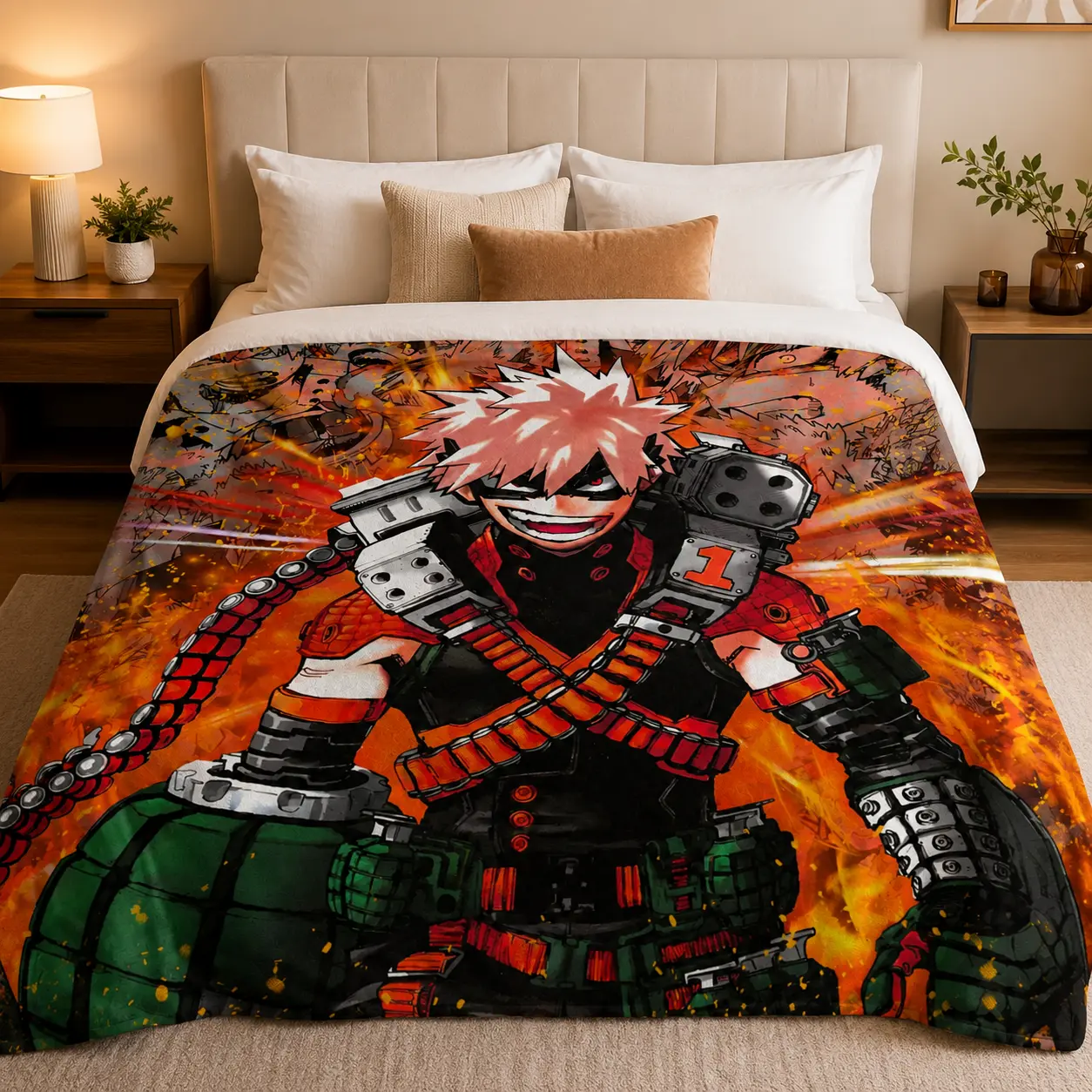 My Hero Academia Bakugo Katsuki Portrait Flannel Throw Blanket, Explosive Hero Anime Art for Gaming Bedrooms and Dorm Lounges, Soft Sofa Accent for Late-Night Viewing & Birthday Holiday Gift for Anime Fans and Manga Collectors