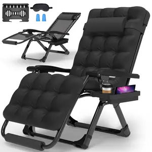 Oversized Zero Gravity Chairs , Padded 29in Zero Gravity Lounge Chair, Folding Reclining Chair w/Aluminum,Lock, Support 440lbs, Recliner Ergonomic
