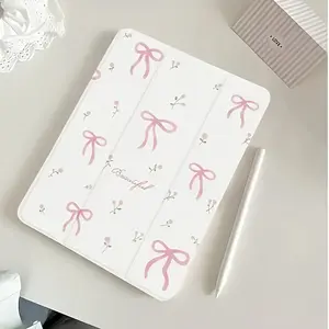 Pink bow pattern, with adjustable bracket and pen slot, foldable non-slip TPU protective case, suitable for iPad mini, iPad Air, iPad Pro/iPad 10th generation, 11th generation and other series of iPad protective cases
