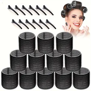 Jumbo Rollers Hair Curlers 24 Pcs Heatless Curling Set with 12Pcs Jumbo Large Hair Rollers and 12 Pcs Hair Clips for Long Medium Hair Volume (Black), Haircare, Hair Rollers Wave