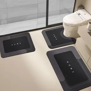 3PCS Super Absorbent Bath Mat Magic Rug Sets Thin Quick Drying Non-Slip Rubber Backed for Bathroom Kitchen Shower Sink Black