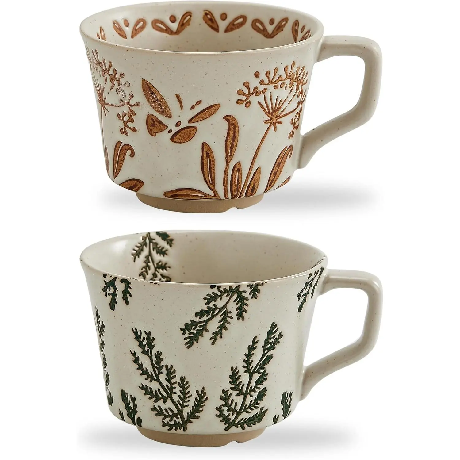 12oz Vintage Ceramic Coffee Mug Set of 2 - Handmade Stoneware Pottery Countryside Farmhouse Fall  Tea Mugs with Big Handle for Latte,Cocoa,Dishwasher & Microwave Safe Cups ()