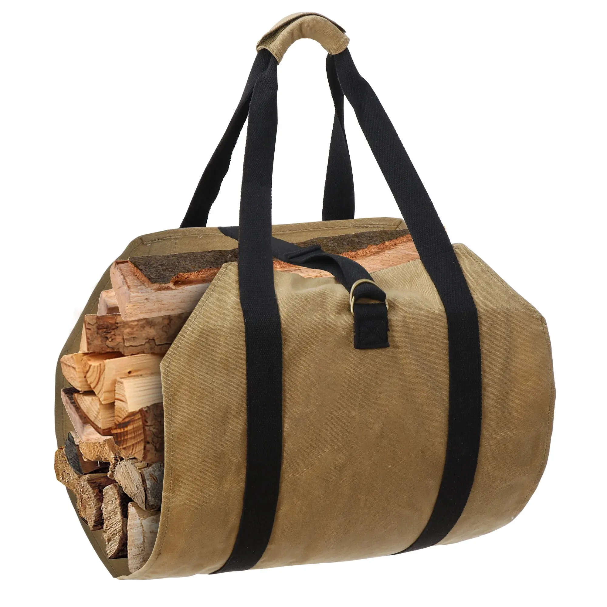 Zeny Classic Waxed Canvas Log Carrier, Durable and Water-Resistant Tote with Adjustable Strap and Comfortable Grip for Home, Supports up to 55lbs, Curved Shape, Streamlines Log Carrying