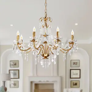 American Eight-Head Retro Crystal Chandelier Warm Light Not Harmful to Eyes Suitable for Living Room Dining Room Study Room Bedroom And Various Scenes