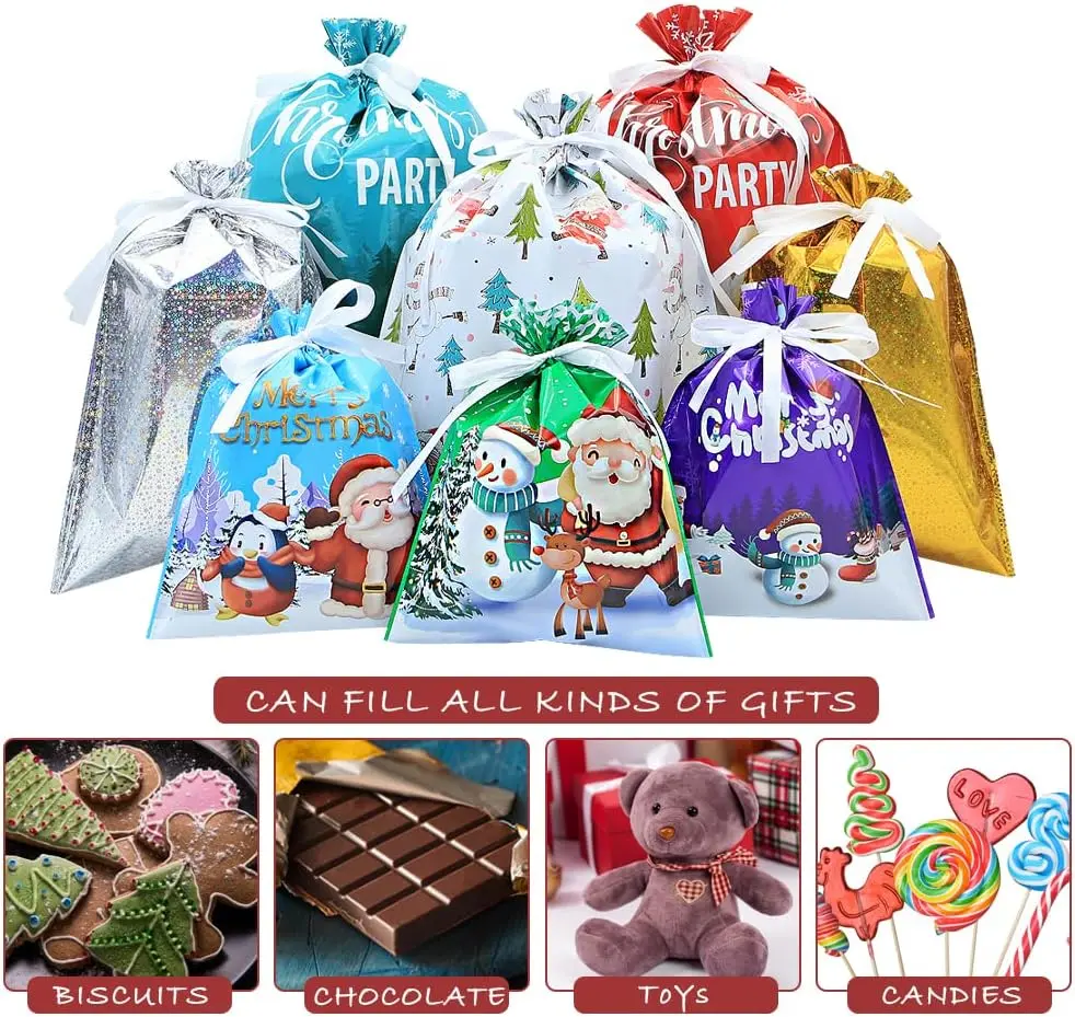 Express 20-piece Gift Bag Set with Drawstrings for Festive Occasions Christmas Parties Birthdays Weddings and Halloween Candy Bags Assorted Sizes Durable and Easy to Use