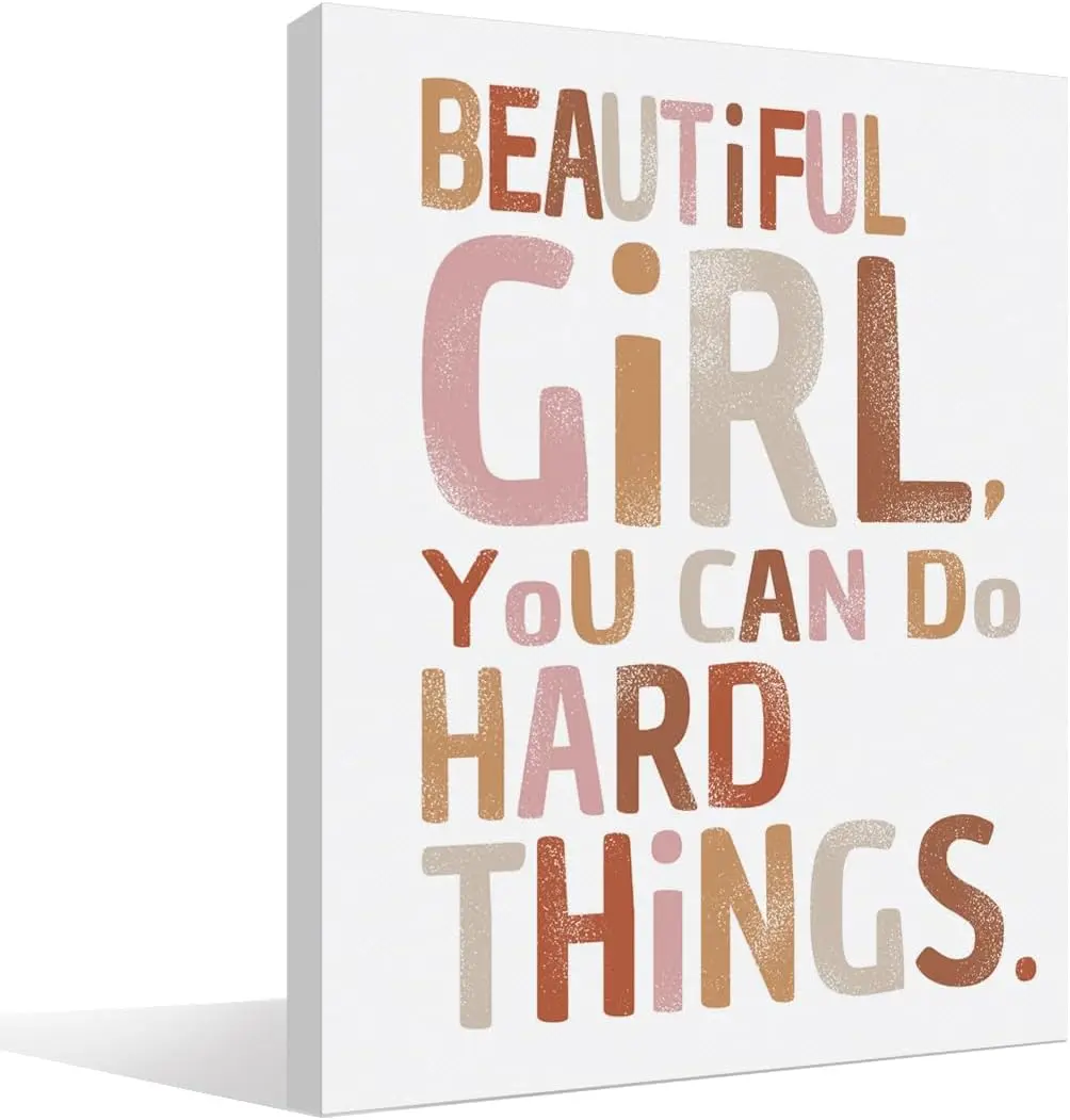 Inspirational Quote Wall Art,Beautiful Girl You Can Do Hard Things Wall Print,Encouragements Gifts for Girls Sisters,Positive Canvas Wall Art for Living Room Bedroom Dorm SHJY-00673
