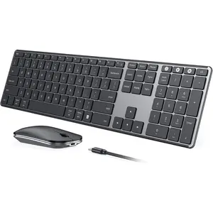 Keyboard and  Combo, SKM64-3 Rechargeable Slim Quiet Keyboard , 3 Multi-Device Connection, Compatible for Windows, , MacBook, iPad, Tablet, Black Gray