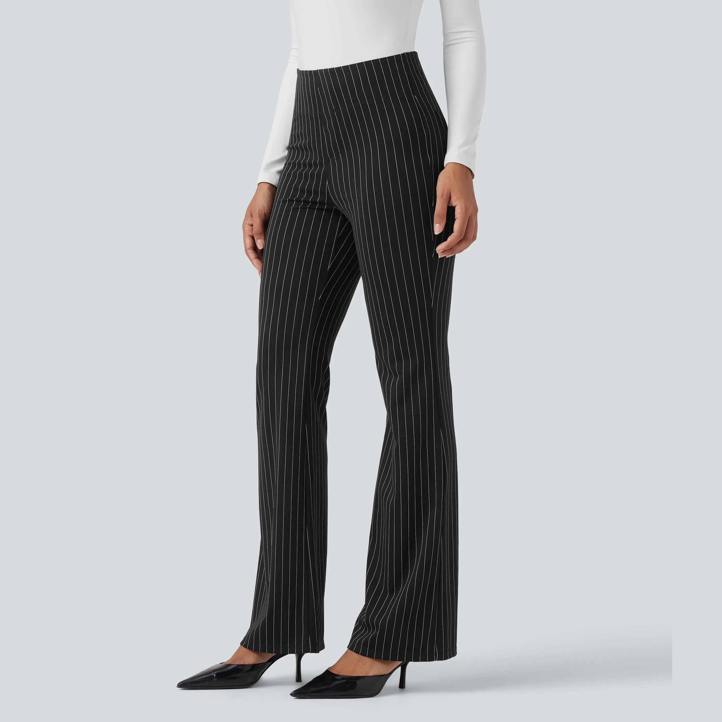 Halara Women's High-Waisted Striped Flare Bottoms - Work Garment with Pockets, Viscose Fabric (Sports & Outdoor Joggers)
