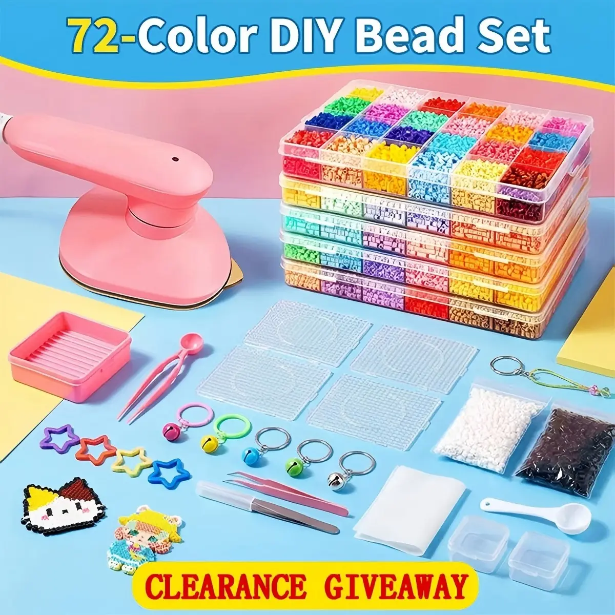 72-Color Deluxe Perler Beads Kit with 2-in-1 Mini Anti-Scald Heat Control Iron, Non-Toxic Durable Fade-Proof Materials, Complete Accessories for Parent-Child Bonding & DIY rafts (All Ages Friendly)Beaded Bracelet Making Kit beads rhinestone bedazzling kit