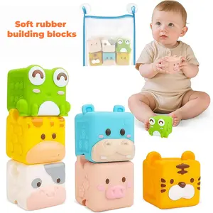 Soft Plastic Building Blocks, 3D Cube Animal Stacking Toy, Sensory Play with Numbers and Fruit Textures, Preschool Learning Tool, Ideal for Kids Aged 3+, Sensory Play Set, Activity Cube Sensory