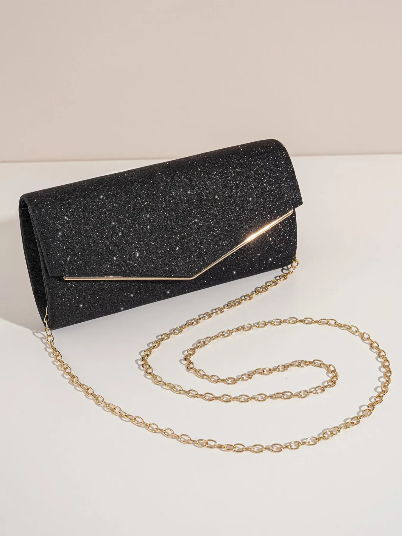 Glitter Evening Clutch With Chain, Fashionable Shoulder Clutch, Women's Sparkling Jewelry Bag for Party, Glittery Clutch Bag, Fashionable Embellished Clutch