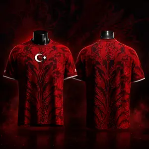 Unisex Custom Türkiye Red-Black Floral Heritage Jersey - Personalized Name & Number Athletic Shirt, Graphic T-Shirts, Football Fashion Wear for Watch Parties