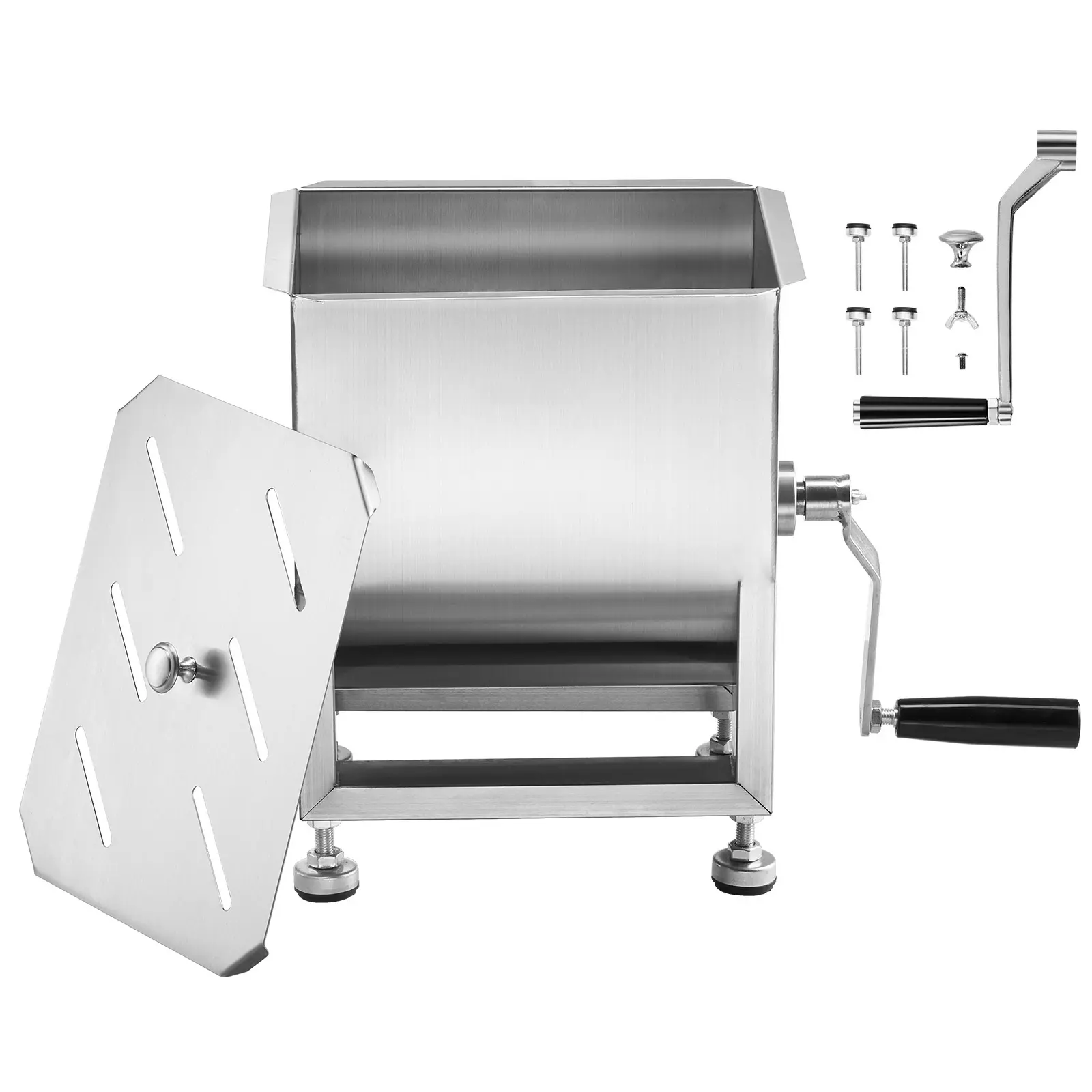 Manual Meat Mixer, 15L Fixed Tank Meat Processing Equipment(Mixing Maximum 15LBS for Meat), Stainless Steel Meat Mixer, Sausage Mixer Machine with Lid and Handle, Ground Beef Hand Mixer
