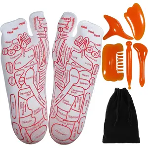 Reflexology Socks with Beginner Acupoint Massage Tools Set of 5 - Foot Pain Relief Remedy for Foot Massage Rod for Women and Men Tired Relieve (Woman-Small-Red)