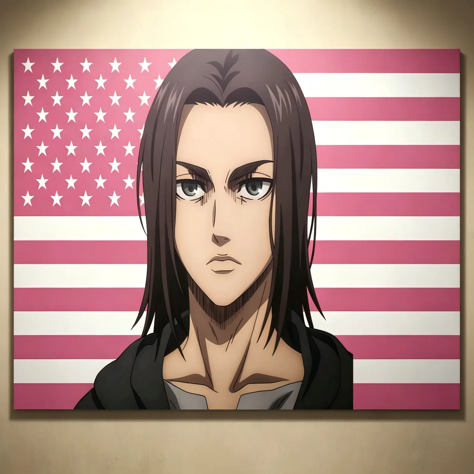 Eren Yeager Pink Flag Print Tapestry, Anime Room Decor, Flag Wall Art, Attack on Titan Poster, Japanese Manga Fan Gift