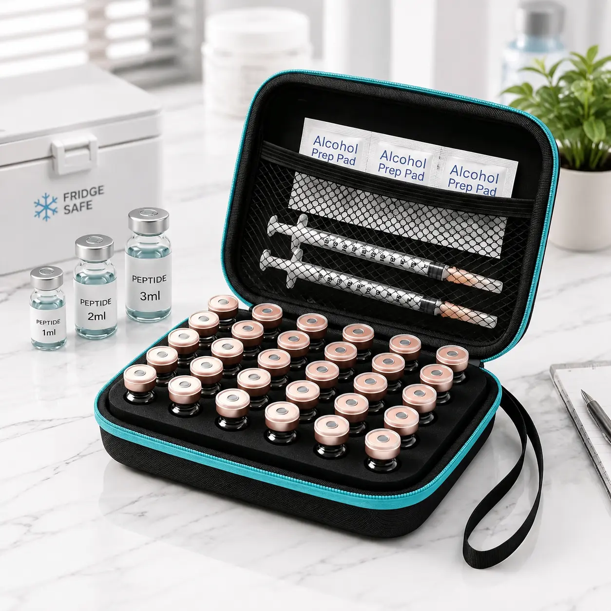 30-Slot Hard Shell Zippered Vial Storage Case, Compact Functional Organizer for 1-3ml Vials, Portable Fridge & Home Travel Solution, 30 Slots (1Ml-3Ml Vials)