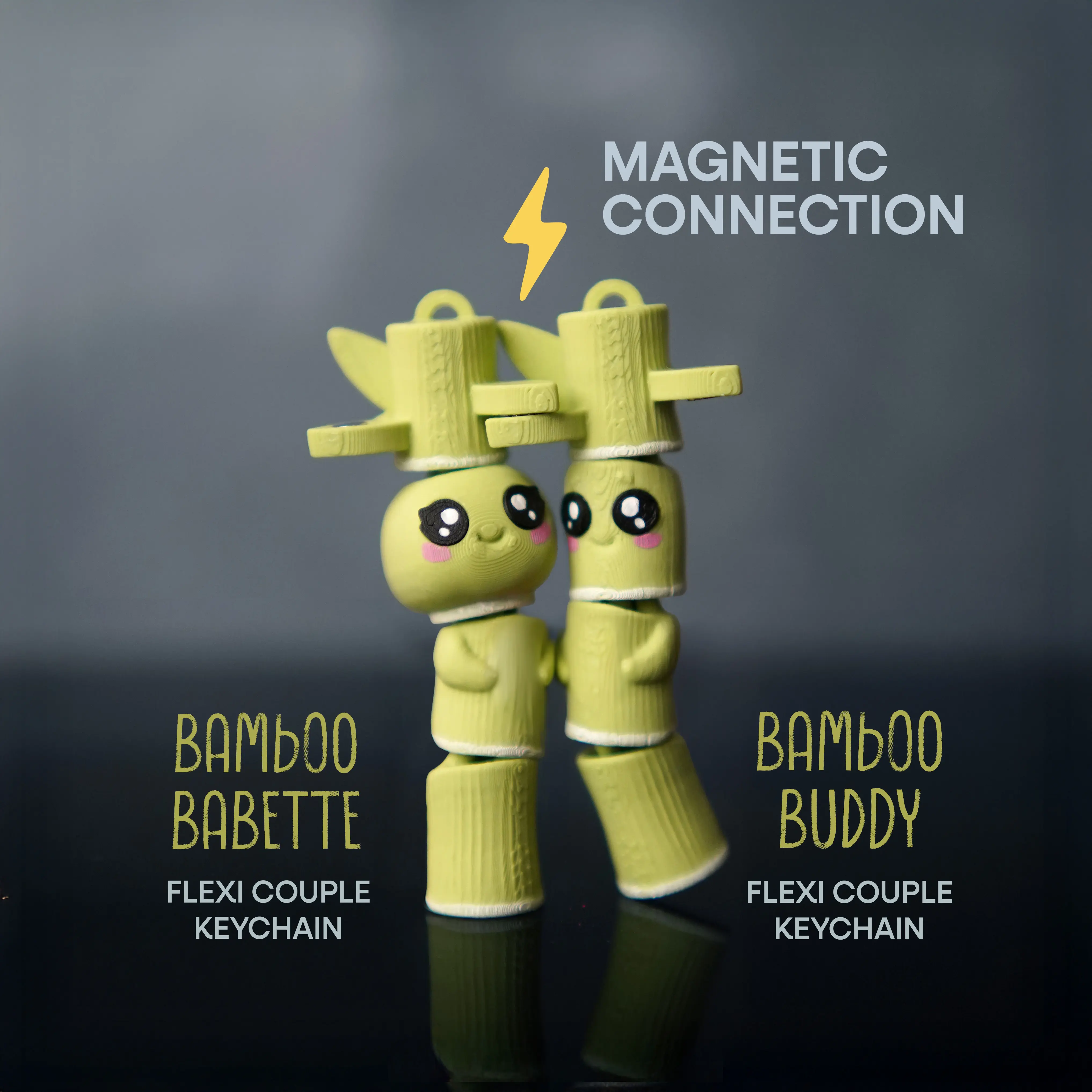 Pair of Flexible Magnetic Couples Bamboo Keychains