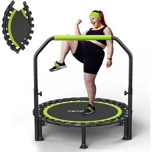 Foldable Mini Trampoline, 40"/48" Rebounder Trampoline for Adults & , 450lbs Capacity with U-Shaped Adjustable Bar, Indoor Fitness Workout Exercise Equipment