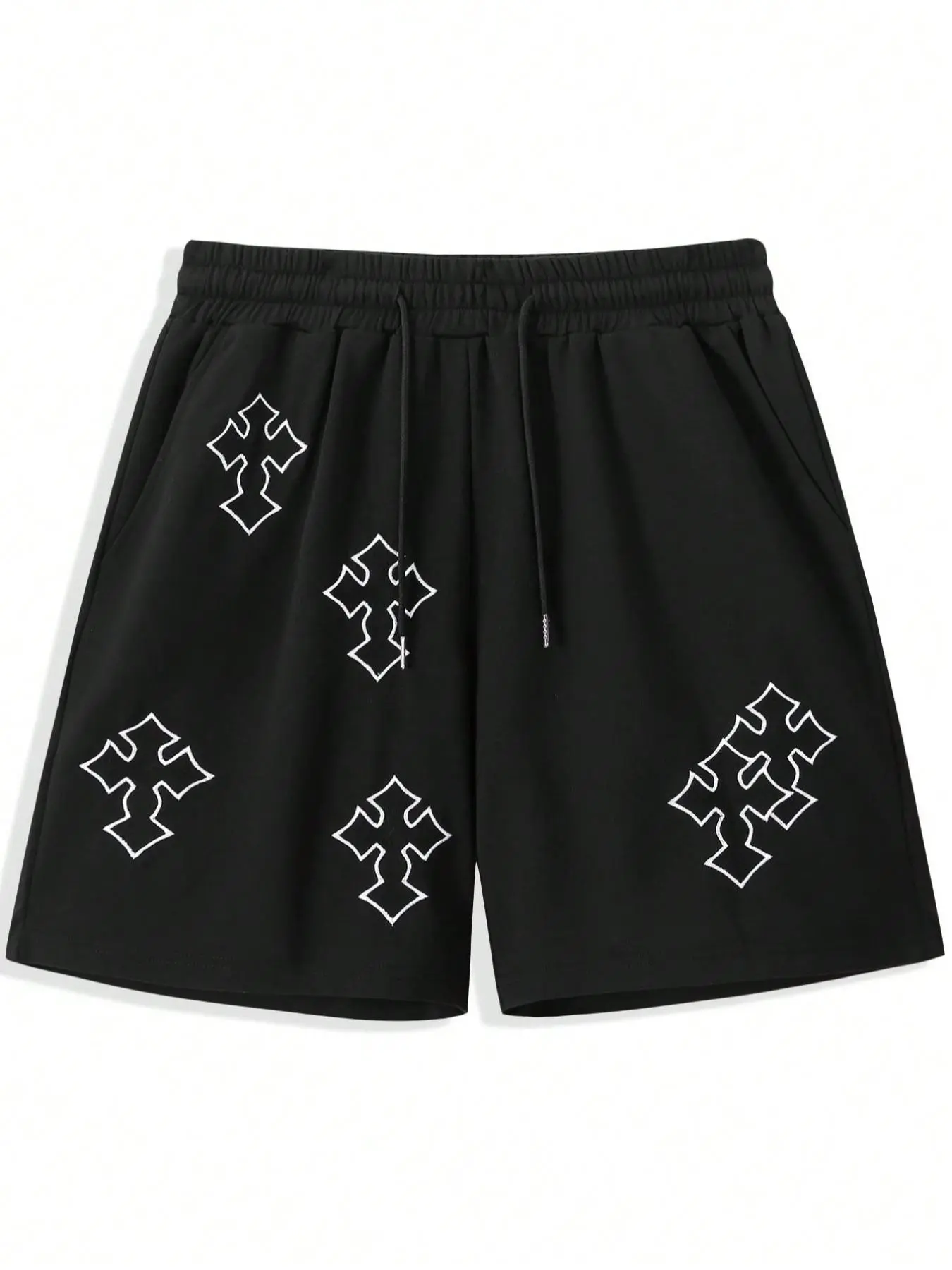Men's Cross Print Drawstring Natural Waist Shorts, Fashionable Summer Shorts, Casual Regular Fit Breathable Pocket Straight Leg Shorts for Summer, Men's Bottoms for Daily Wear
