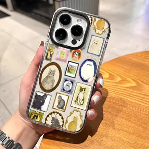 Chic Cat Portrait Pattern Phone Case for iPhone 17 16 15 14 Pro Max 13 12 11 Plus Clear Crystal Drop-proof Slim Silicone Shockproof Transparent Protective Cover