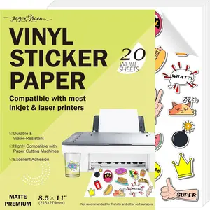 Printable Vinyl Sticker Paper for Inkjet & Laser Printers 20 Sheets 8.5x11 Inch White Matte Waterproof Sticker Paper for Custom Stickers Labels Decals Crafts