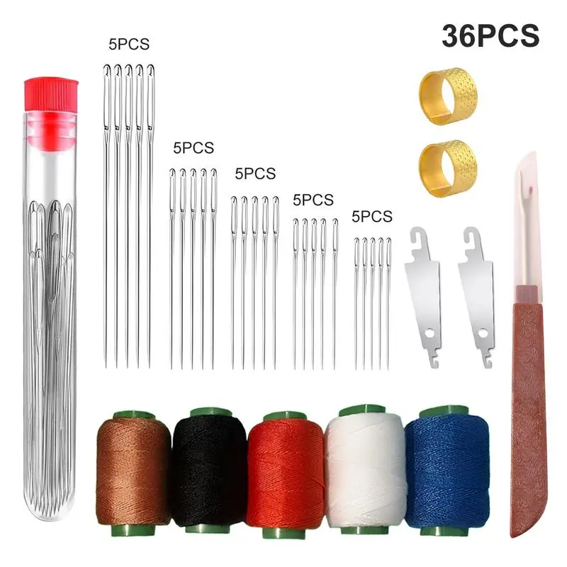 Large-Eye Sewing Needle Set, 36-Piece Sewing Tool Kit with Thread and Needles, Portable Travel Hand Sewing Supplies for DIY Projects, Needle Crafts Kit