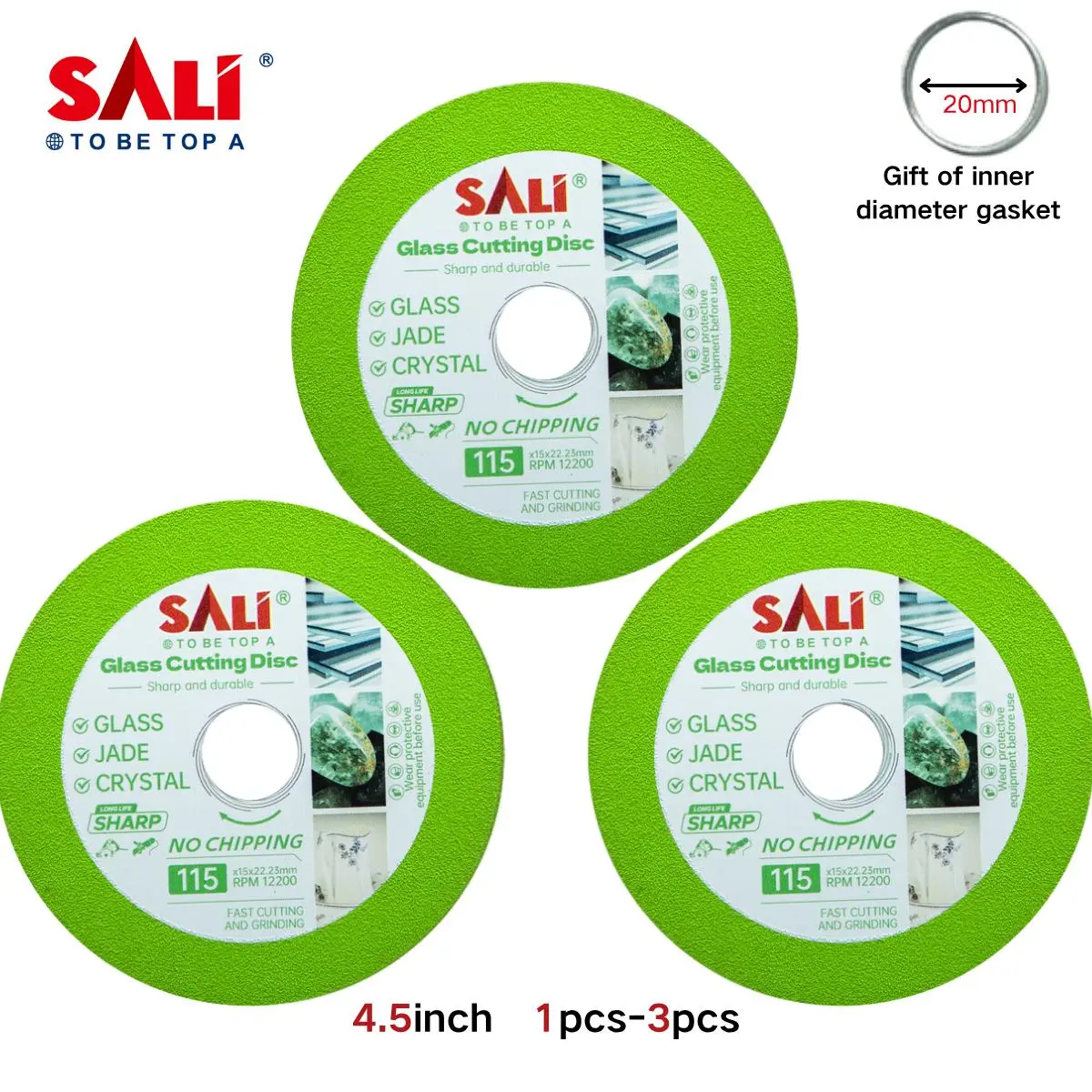 SALI 3-Pack Vacuum Brazed Diamond Ceramic Tile Cutting Discs, 4.5 In, 22.2mm Hole, Inner Diameter Gasket, 4-1/2-in Angle Grinder Compatible, Sharp Durable Diamond Brazed Abrasive Discs for Fast Marble Cutting/Grinding, No Chipping