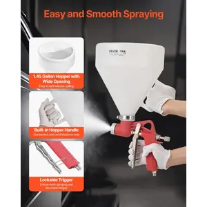 VEVOR Air Texture Spray Gun, 1.45 Gallon Air Hopper Spray Gun, Professional Drywall Texture Painting Sprayer with 3 Nozzles (3.5mm, 6mm, 8mm) for Popcorn, Knockdown, Orange Peel Textures