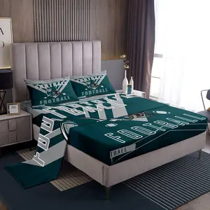 Feelyou Sport-Themed Football Bedding Set - Secure Fitted Sheets, Soft Breathable Linens with Philadelphia City & Rugby Design for Boys
