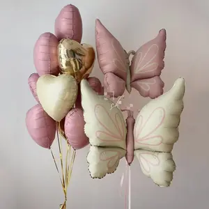 12pcs Large Butterfly Heart Aluminum Foil Balloon Set, Wedding, Proposal, Birthday Party Decorations, Outdoor Event Props, Festival Atmosphere, Heart Shaped Balloons