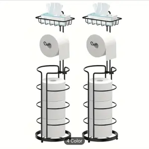 1/2 Toilet Paper Storage Rack, Single Floor Standing Toilet Paper Rack With Shelf, Independent Bathroom Paper Organizer With 4 Rolls Of Paper, Suitable For Balcony, Bedroom, Toilet, Courtyard, Toilet Paper Storage, Bathroom Accessories - Black