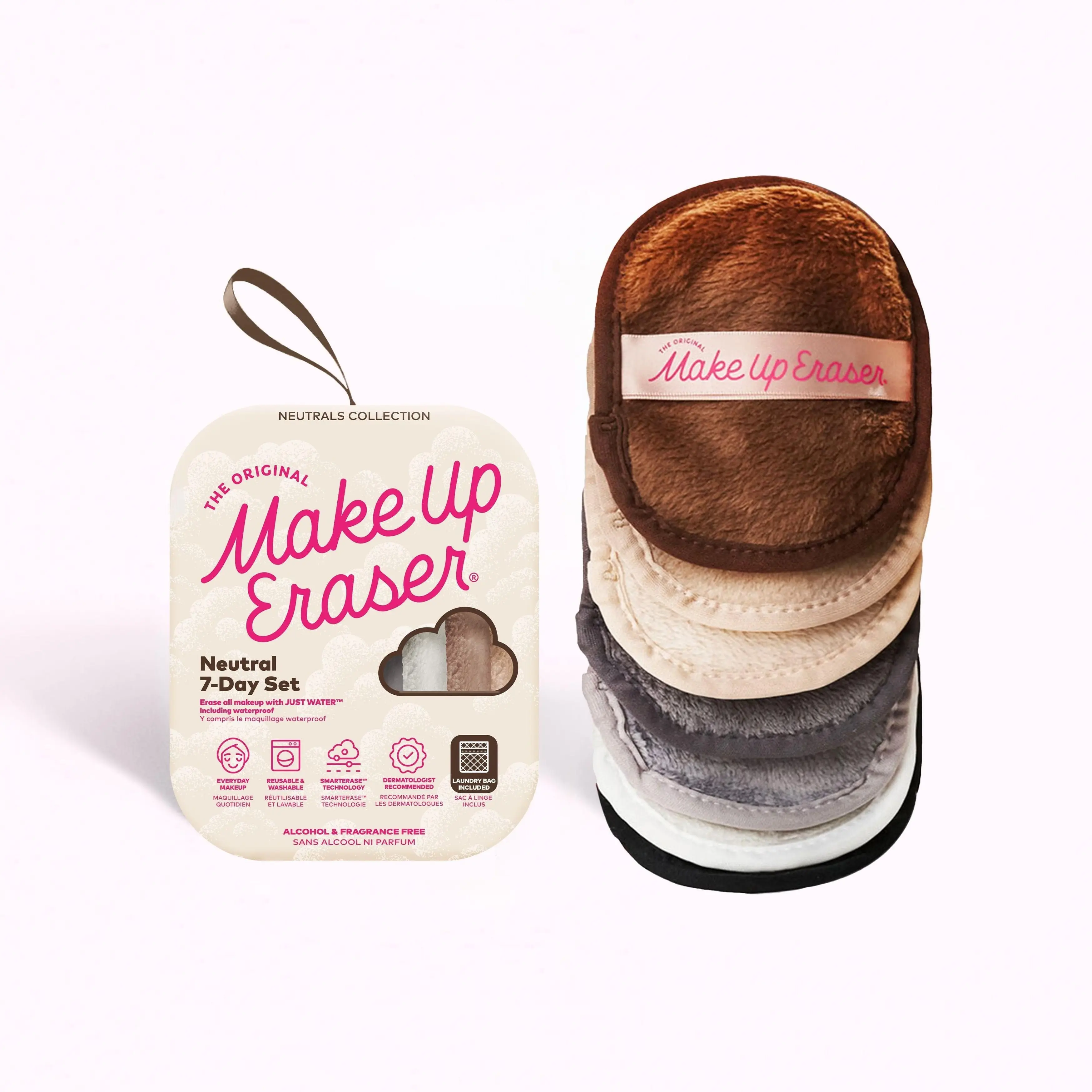 MakeUp Eraser 7-Day Set Neutrals - Erase Makeup with JUST WATER, Reusable & Machine Washable Makeup Remover