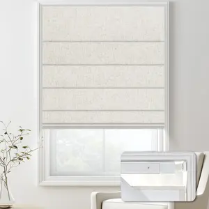 No Drill Cordless Blackout Linen Roman Shades, No Tools Easy Install Window Blinds for Indoor Home Bedroom, Blackout Linen Beige 22" W x 48" H