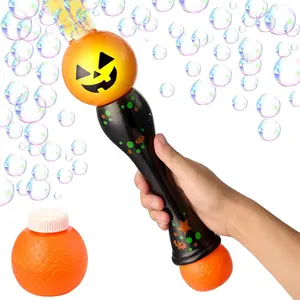 Halloween Glowing Pumpkin Bubble Blower Wand, Light Up Automatic Bubble Machine with 2 Bubble Solutions, Halloween Party Favors Toys, Kids Outdoor Toys