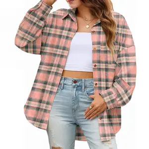 ETCYY NEW Women’s Pink Striped Plaid Flannel Shirt – Fitted Buffalo Check Button-Down Cardigan Blouse, Cute Fall Outfit & Rave Going Outfits, Long Sleeve Womenswear Top for Office, Business & Casual Wear