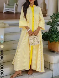 Elegant Women's Loose Collared Front Button Striped Shirt Dress, Perfect for Office and Casual Occasions, Spring, Stylish and Comfortable, Boho Style Womenswear, Casual Chic Dress, Casual Boho Fit