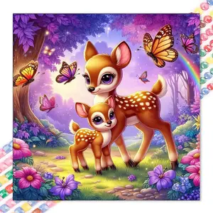 1 set of DIY diamond painting kit, 5D diamond art set, DIY decoration deer, butterfly, flower bushes, full round diamond diamond painting kit, mosaic, diamond art, DIY art home decoration, suitable for Christmas.
