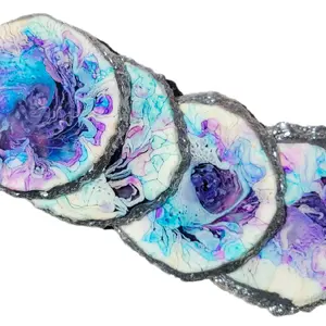 Resin COASTERS *set of 4* purple, blue & silver decor handmade Tableware Stylish Sturdy Gift