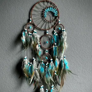 High-End Turquoise Life Tree Dreamcatcher Wall Decor, Colorful Feather Wind Chime Hanging Ornament, Wall Decoration Pendant, Wall Art Hanging